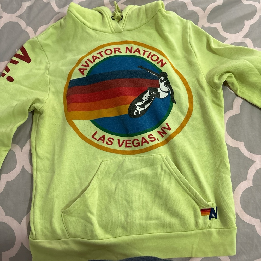 Aviator Nation Green Sweatshirt with Vibrant Patches